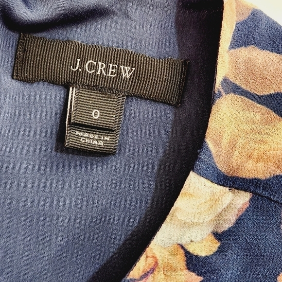 J. Crew Silk Blue Antique Floral Keyhole Neck Short Sheer Sleeved Shift S: 0 - Picture 9 of 10